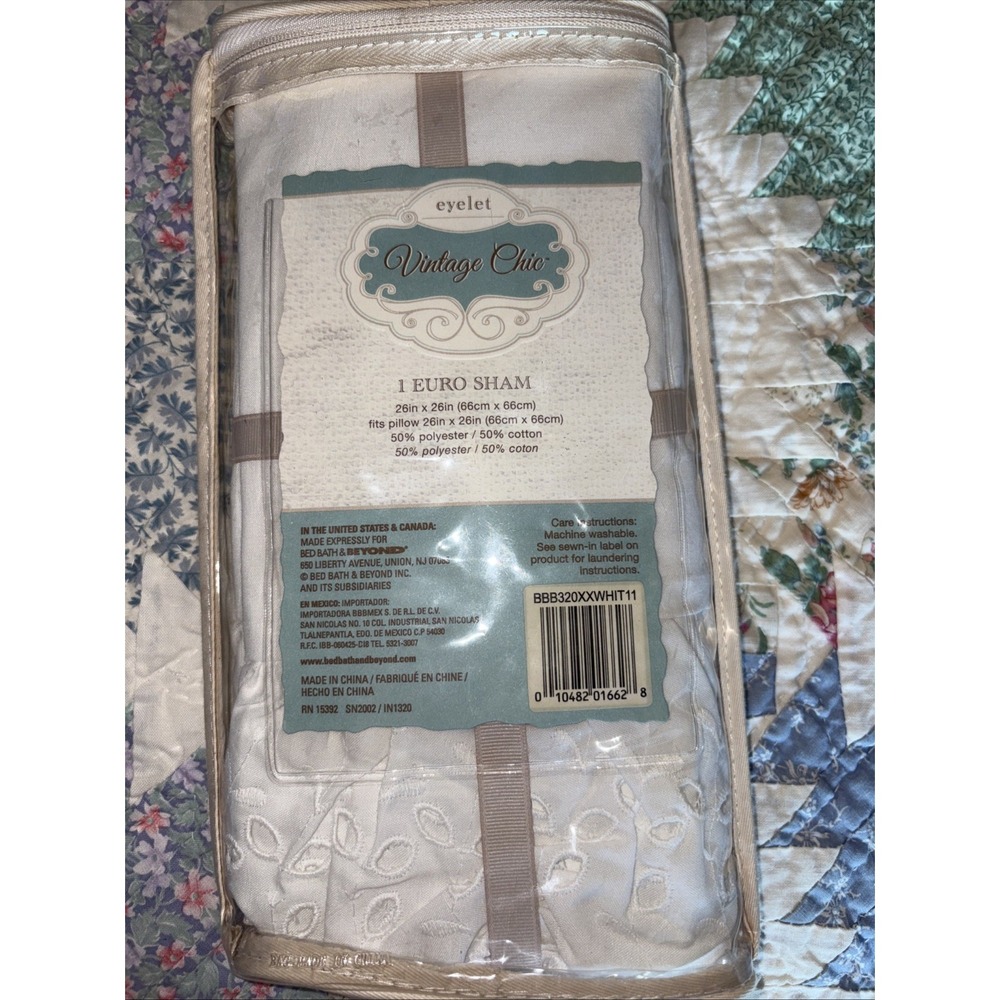 Vintage CHIC Cottagecore French Country Euro Pillow Sham WHITE Shabby eyelet